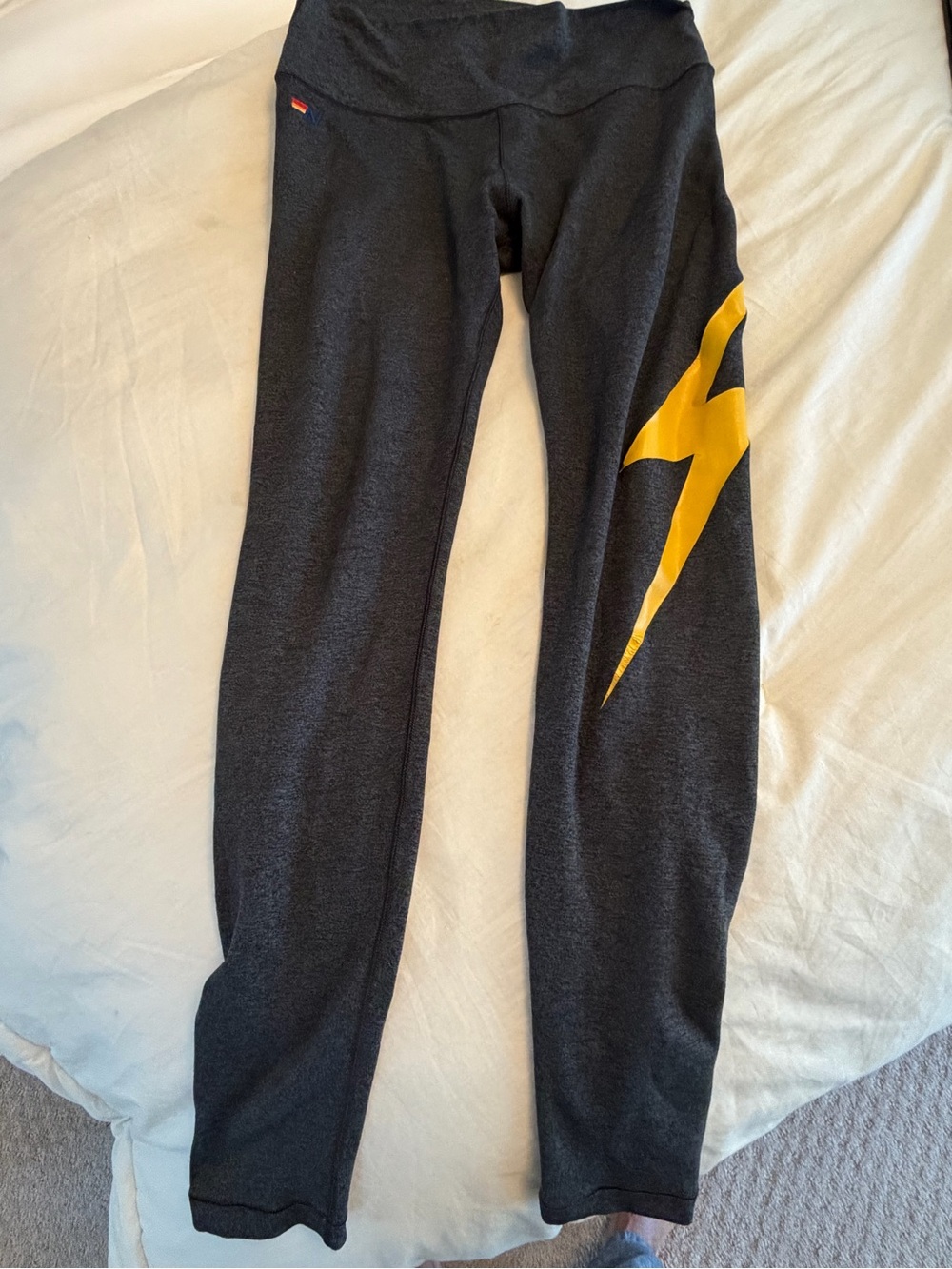 Aviator Nation Charcoal Leggings with Yellow Bolt